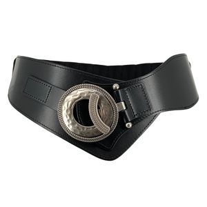 Wide Vintage Full Grain Leather Elastic Corset Concho Boho Belt (black, Fits💚